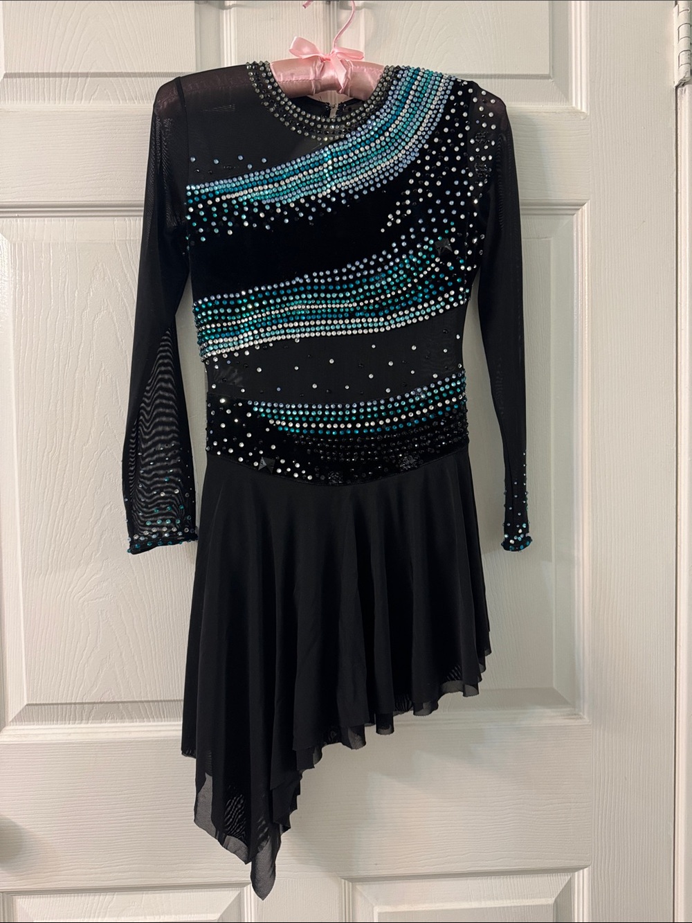 Black velvet with mesh skirt dance/Figure Skating costume. Size AS.